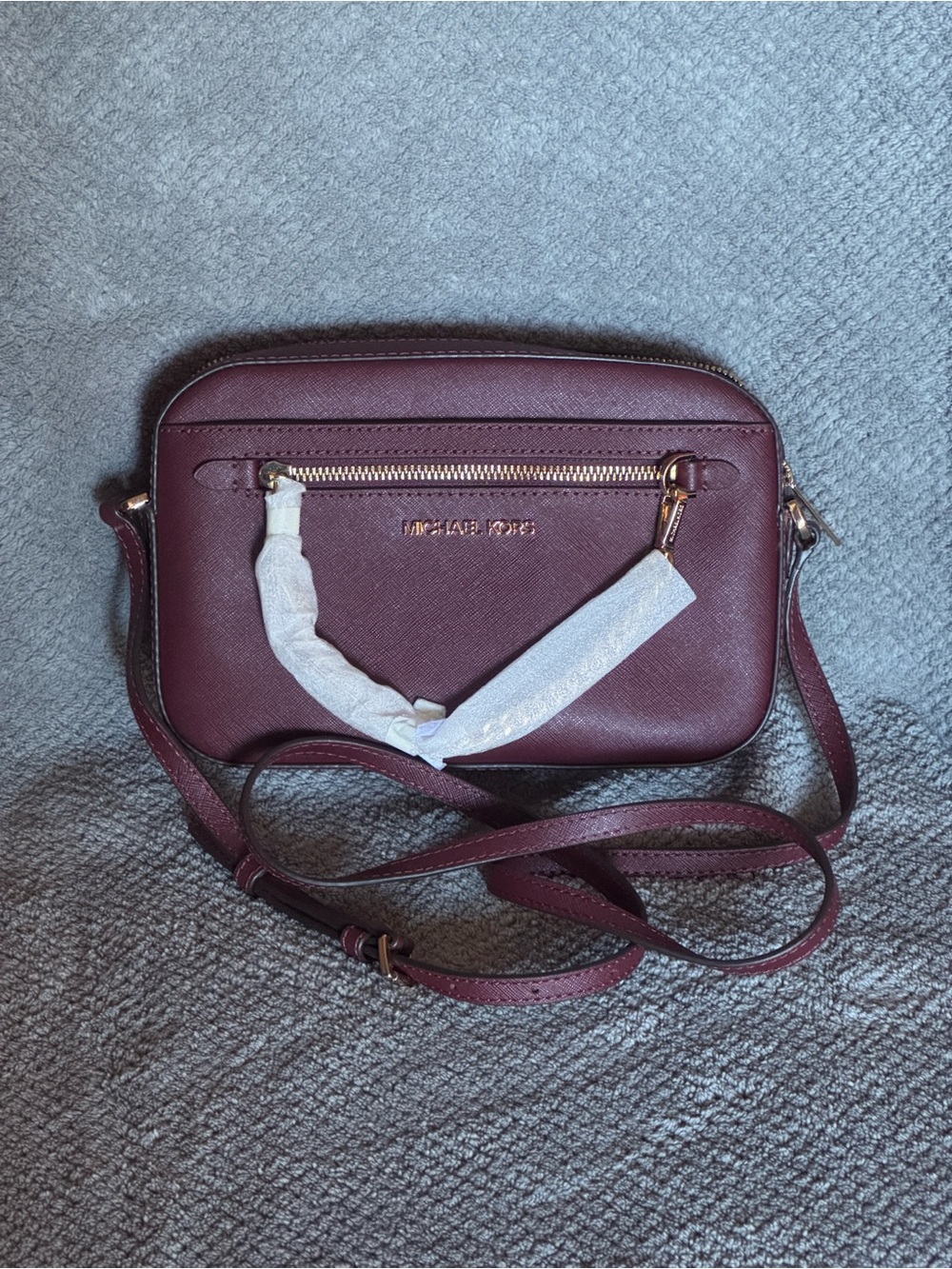 Michael Kors Wine Saffiano Leather Crossbody with Gold Hardware